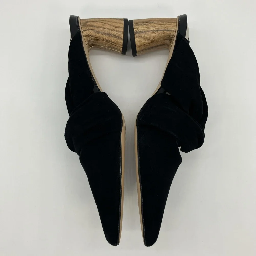 Sanctuary Sunset 2.0 Black Suede‎ Mule Wooden Block Heel Shoes 6M Luxury